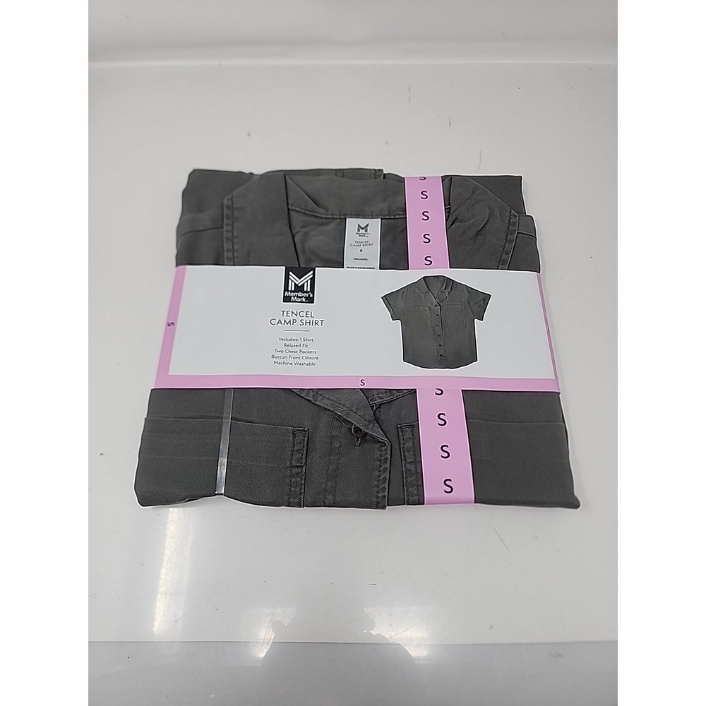 New Member's Mark Women's Tencel Pockets Camp Collar Shirt Size S‎ Dark Green